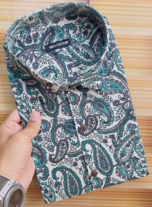 Jaipuri Teal Mehndi Print Shirt for Men – Ethnic & Western Fusion | Kushona Vastra